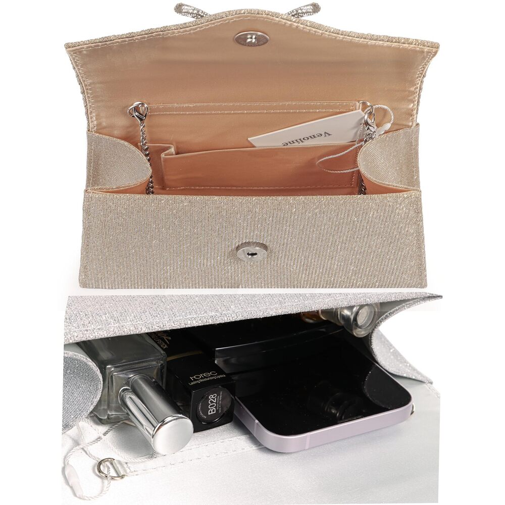 2024 Sparkling Evening Clutch Purse ,Rhinestone Bow Top Handle Party - Picture 6 of 7